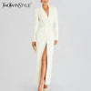 TWOTWINSTYLE Solid Slimming Long Blazer For Women Notched Collar Long Sleeve Tunic Patchwork Double Breasted Blazers Female New
