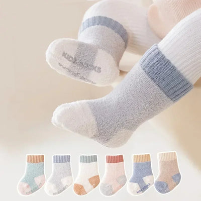 Warm Newborn Sock Cute Solid Color Coral Fleece Sock for Baby Boy Girl Autumn Winter Warm Toddler Bed Sleeping Sock