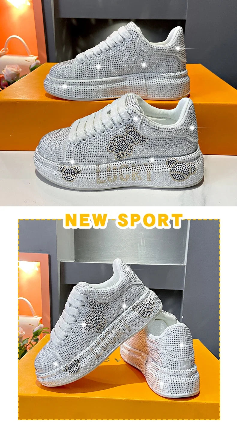 2024 Autumn New Luxury Women's Sports Shoes Cartoon Water Diamond Women's Shoes Luxury Fashion Flat Casual Shoes zapatos mujer