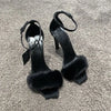 2025 Early Spring New Mink Hair High Heels One-word Sandals Square Head Stiletto Women's Shoes