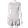 Women's Solid Pleated Short Dress Sleeveless O-neck Fashion Elegant Simple Mini Bodycon Dresses Slim Street Casual Party Holiday