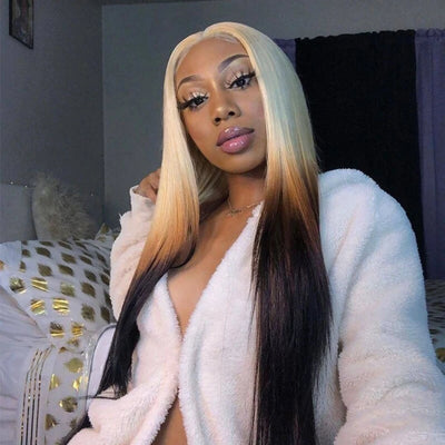 Ombre 613 Lace Front Human Hair Wigs Pre Plucked 13x4 HD Lace Front Wig Reverse Ombre Hair On Blonde 3 Tone Ombre Wigs On Sale