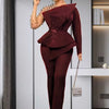 Spring 2 Pieces Set for Woman Pearl Top with Sleeves Pants Suit Women Outfit Elegant Classy Evening Wholesale Dropshipping