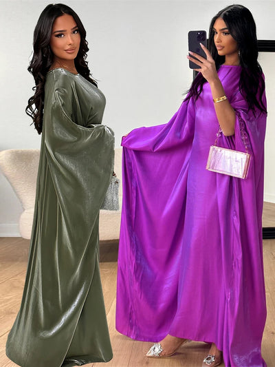 Batwing Butterfly Sleeve Satin Khimar Abaya Dubai Muslim Maxi Dress Kaftan Abayas For Women Kebaya Caftan Robe Femme Vestidos