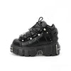 2024 NEW Punk Style Women Shoes Lace-up heel height 6CM Platform Shoes Woman Gothic Ankle Rock Boots Metal Decor Woman Sneakers