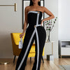 Wishyear Irregular Off Shoulder Sleeveless Strapless Jumpsuits Women Button Patchwork Wide Leg Pants Evening One Piece Outfits