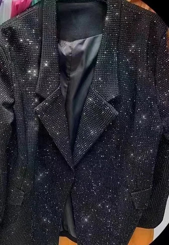 Blingbling Water Drill Suits Jacket 2023 New Spring Loose Long Sleeve Cardigans Mid-long Tailored Collar Women Blazers Coat