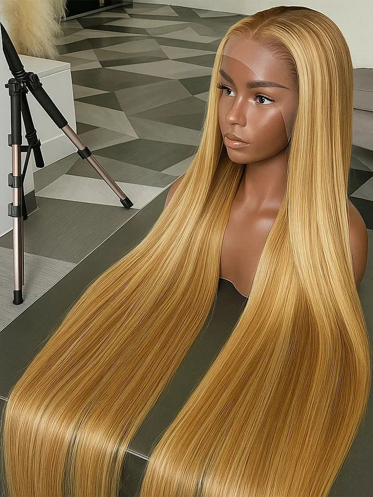 P4/27 Highlight Bone Straight 13x4 HD Lace Frontal Wigs Human Hair Brazilian Ombre Honey Blonde Colored Human Hair Wig For Women