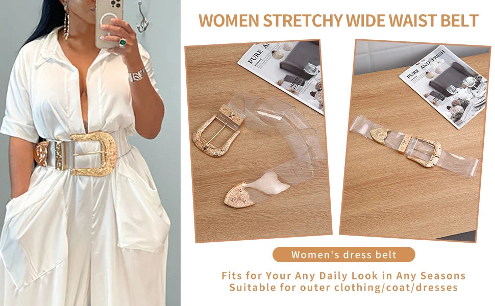 High Quality Ladies Personality Fashion Transparent Wide Waist Seal Dress Shirt Decoration Belts for Women Luxury Designer Brand