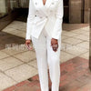 Women Pants Set Two Piece Sets Turn Down Collar White Blazer Elegant Coats Matching Sets Work High Waist Long Pants Suits