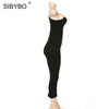 SIBYBO Ribbed Spaghetti Strap Cotton Dress Women Sleeveless O-Neck Summer Dress Solid Backless Long Party Dress