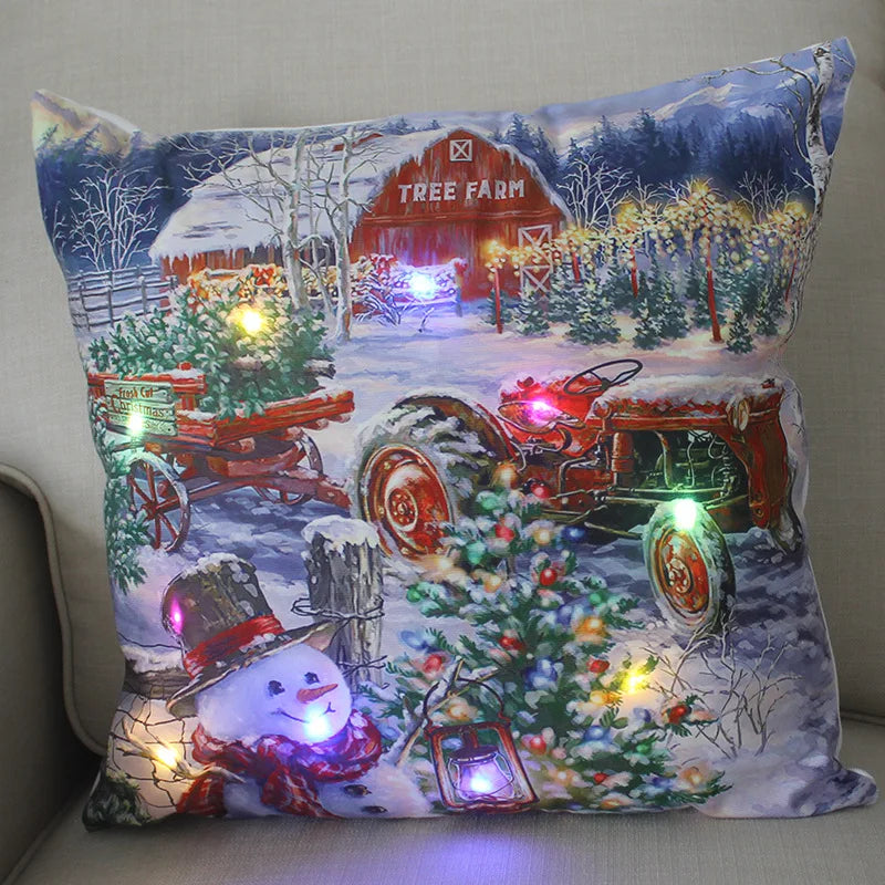 45cm Glowing Santa Claus Pillowcase with Led Lights 2023 New Year Decoration for Home Christmas Ornament Decor Led Cushion Cover