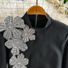 Faionable Diamond Embellied Wrap Skirt Set ort Top Long Dr Slimming High Collar Long Sve Zipper Two Piece Set