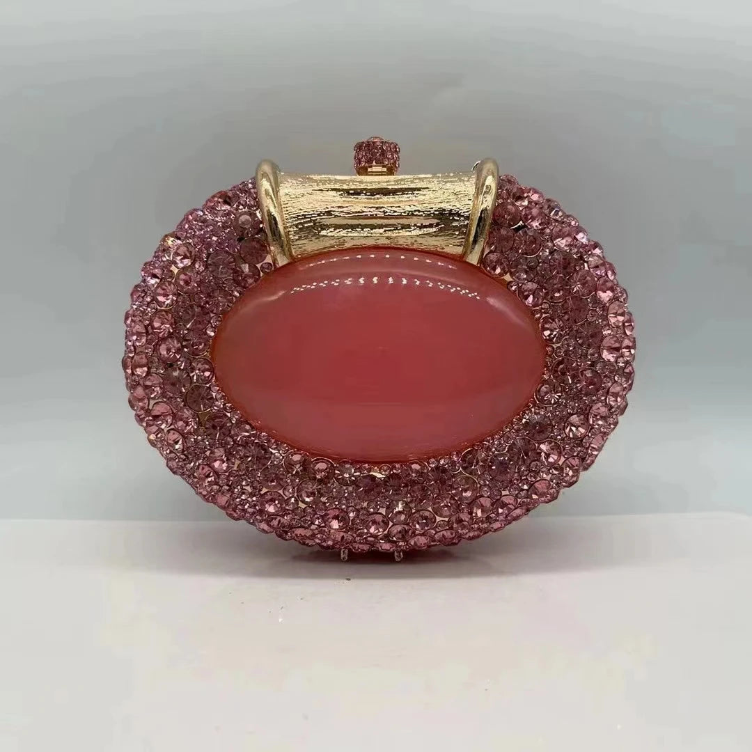 XIYUAN Oval Shaped Crystals Evening Clutch Bags Women Boutique Diamond Clutch Purses And Handbags Bridal Wedding Gem Phone Purse