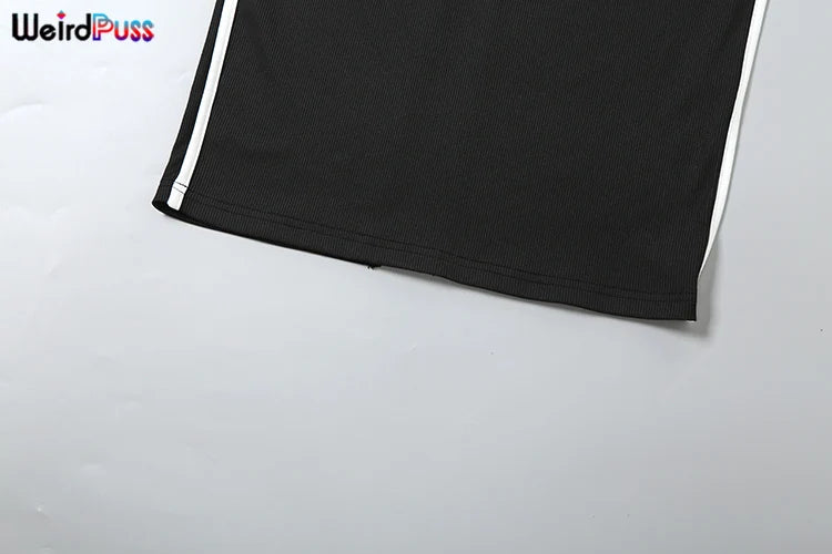 Weird Puss Summer Trend 2 Piece Set Women White Edging Strapless Tops+Shoulder Straps Dress Stretch Matching Streetwear Outfits