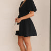 Women Summer Casual A-line Dress Solid Color Deep V-Neck Short Puff Sleeve Mini Dress Fashion Party Short Dress