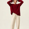 Turtleneck 100% cashmere sweater women loose thickening age reduction niche vintage red crewneck sweater women long sleeves
