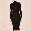 Women's Deep V Neck Bandage Dress Long Sleeve Folds Bodycon Black Midi Sexy Elegant Club Celebrity Runway Evening Party Dresses