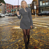 Hugcitar 2024 Spring O Neck Long Sleeve Solid Patchwork Zip Up Sexy Bodycon Mini Dress Women Fashion Outfits Birthday Party Y2K