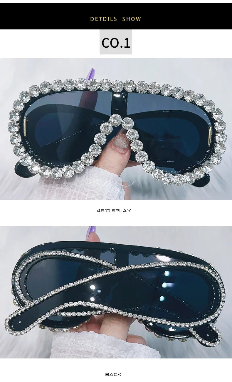 Oversized Punk Rhinestones Sunglasses Women 2024 Luxury Brand One-Piece Y2K Sports Sun Glasses for Lady Steampunk Eyewear UV400
