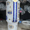 Personalized Customized DIY Handmade 40oz Evil eye Opal White Bling Rhinestone Tumbler