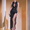 Lace Dresses For Women Fashion Sexy Elegant Solid Sleeveless Tank Hollow Out O-Neck High Side Split Slim Fit Long Vestidos Robes