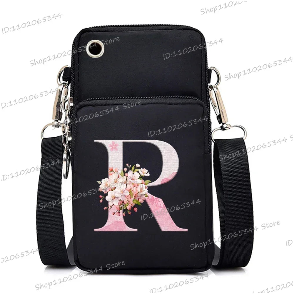 Women‘s Messenger Bag Small Handbag Crossbody Shoulder Wallet for Phone Sakura 26 Alphabet Print Coin Purse Ladies Card Holder