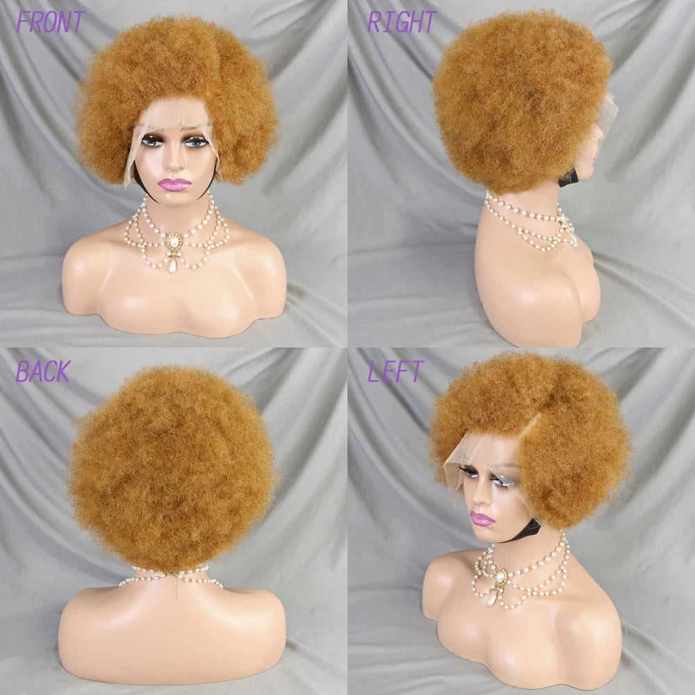 MALAIKA Kinky Curly Short Lace Front Wig Afro Bob Human Hair Natural Hairline 13X4 Lace Frontal Glueless Human Hair Wigs