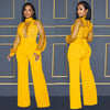 Fashion Women's Clothing Hollow Long-sleeved Loose Wide Leg Jumpsuits Overall Pants Solid Color Sexy Lace