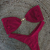 2025 New Sexy Burgundy Bikini Set with Gold Detail- Bandeau Top with High-Cut Bottoms, Perfect for Summer Beach and Pool Parties