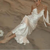 Sexy Ladies Lace Satin Dress Fashionable Elegant Backless Long Skirt 2025 New Party Evening Dress Dress Beach Vacation Style