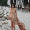 Weird Puss Tierred Tassel Dress Women Backless Sleeveless Halter Gradient Color Lace Pleated Sexy Beach Vacation Party Bodycon