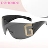 2024 New Oversized Rimless Sunglasses Women Fashion One-Piece Shield Sun Glasses For Female Streetwear Y2k Sunglass Ladies UV400