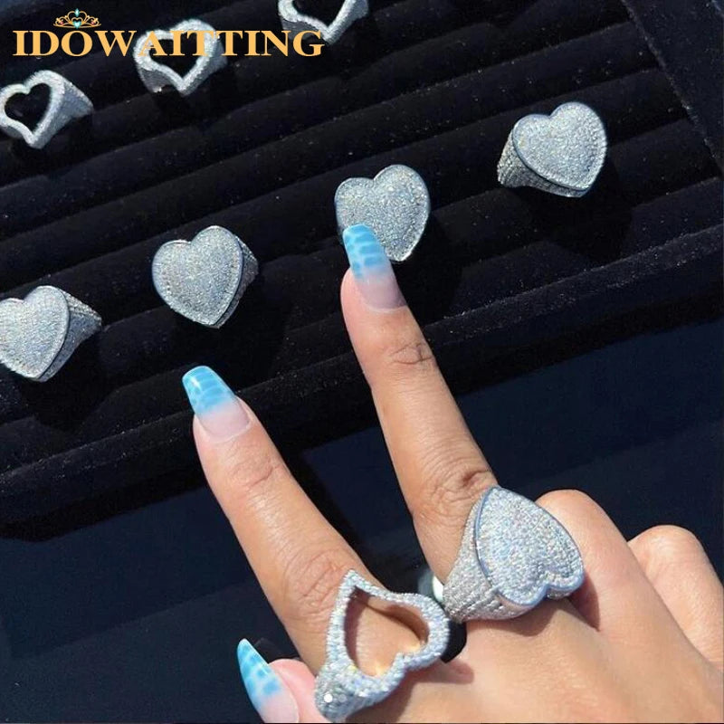 Full Micro Paved CZ Hollow Heart Ring High Quality Iced Out Bling Cubic Zirconia For Women Girlfriend Valentines Finger Jewelry