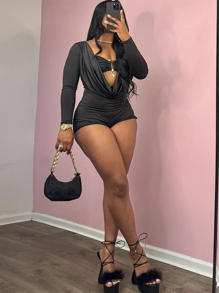 Insglas Spring Trend Swing Collar Sexy Women Romper+Metal buckle Bra Hipster Midnight Party New Workout Fit Coquette Playsuits