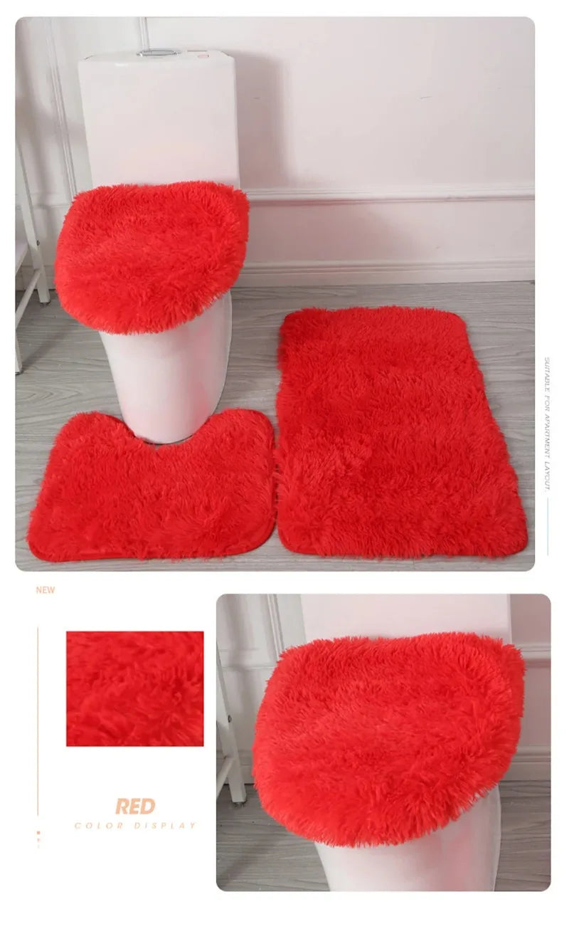 3PCS/set Solid Color Home Carpets Toilet Lid Cover Rugs Kit Non-slip Foot Mat for Bathroom Floor Bath Rug Foot Mat