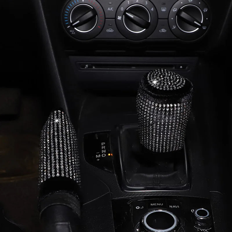Car Supplies Flash Diamond Encrusted Plush Leather Cloth Art Breathable Handbrake Set File Handle Set GM Interior Supplies