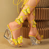 11CM Sexy Strappy Pole Dance Shoes Summer Women Embroider Butterfly High Heels Nightclub Transparent Wedges Heeled Sandals Black