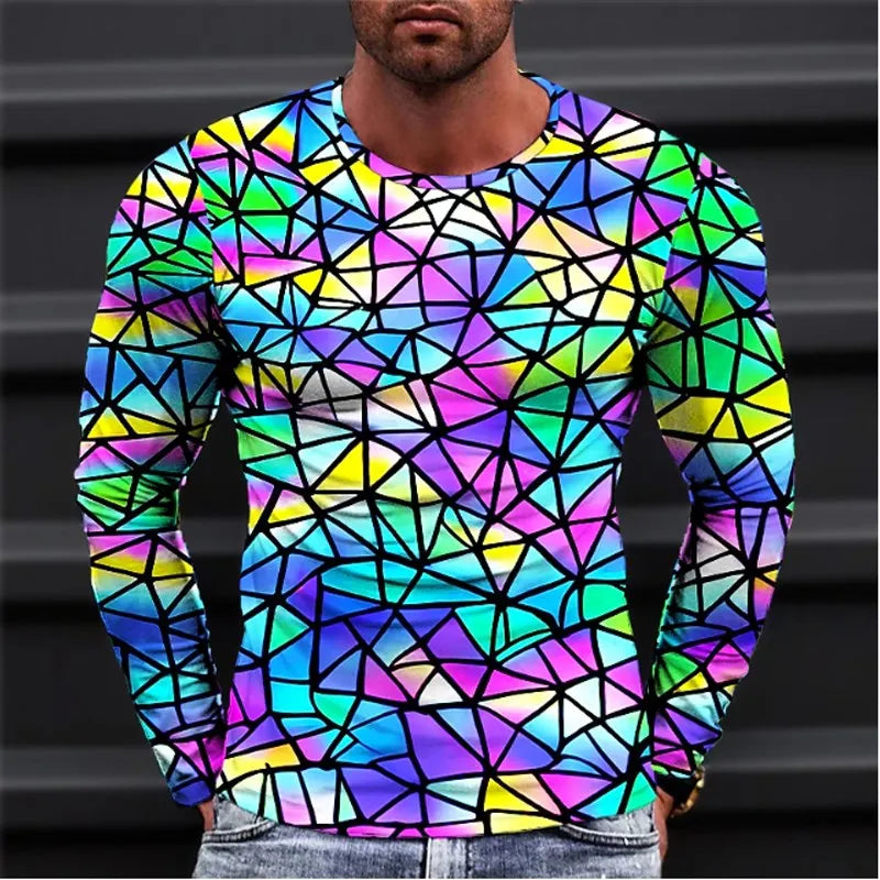 2023 New Autumn Man's Optical Illusion Round Neck Long Sleeve T-shirt 3D printing Fashion Top pullover T Shirts Man's Clothing