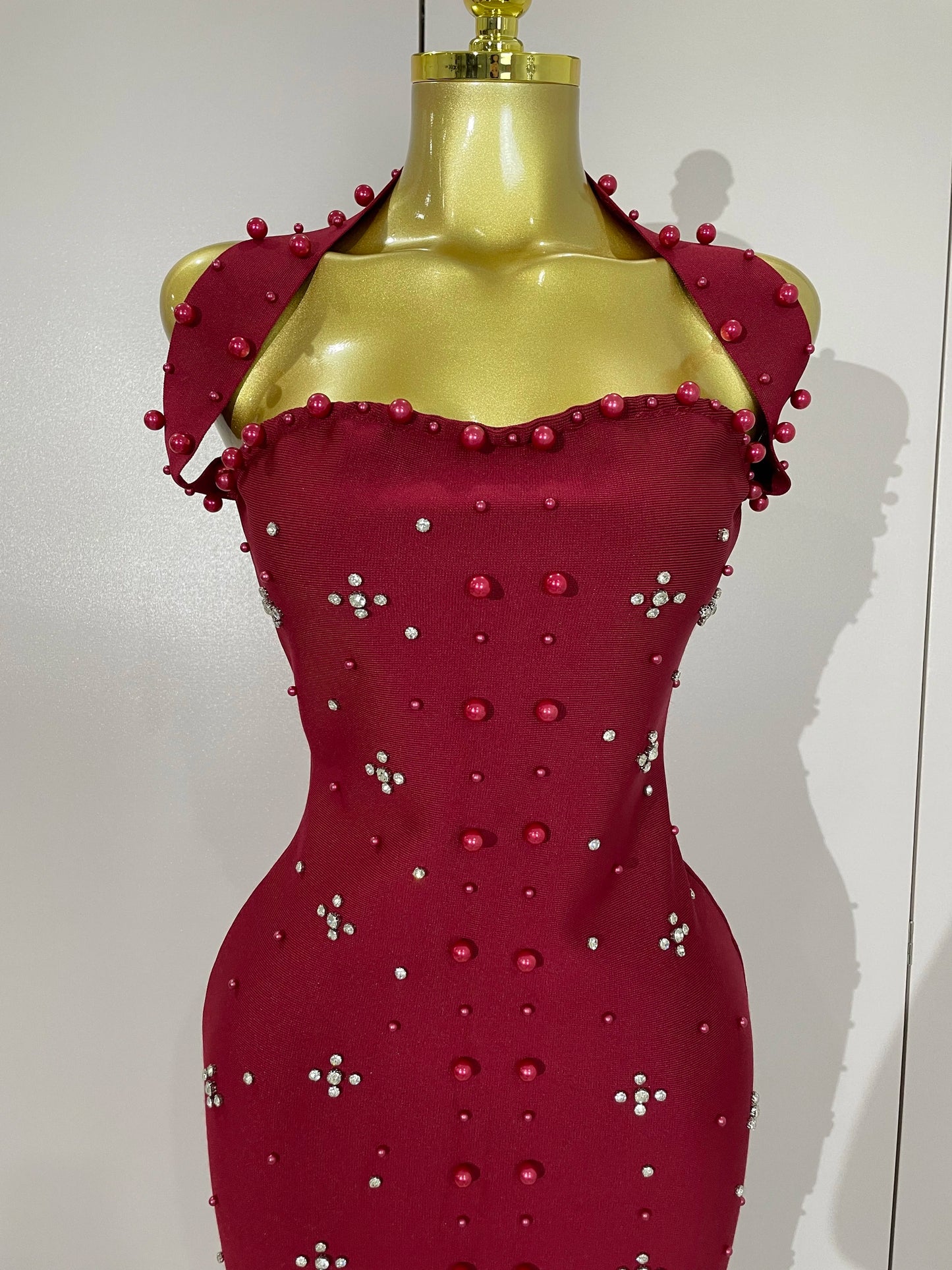 2025 Luxury Shining Diamonds Pearls Sleeveless Bodycon Bandage Long Dress Women Celebrate Evening Party Elegant Birthday Gowns