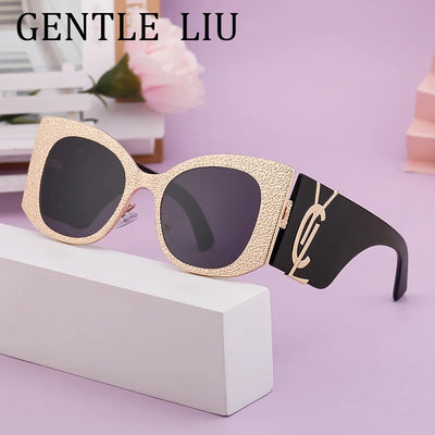 Oversized Cat Eye Sunglasses Women 2024 Luxury Brand Designer Punk Round Sun Glasses For Ladies Trendy Big Frame Eyewear UV400