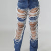 Women's Destroyed Ripped Hole Denim Pants Pearl Rhinestones Chain Distressed Slim Fit Skinny Jeans Y2K Night Club Party Jeans