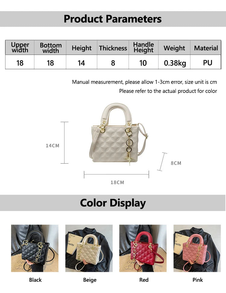 Quilted Pattern Solid Color Pu Handbag With Pendant Decoration, Versatile Noble Women's Crossbody Bag, Fashionable Handbag