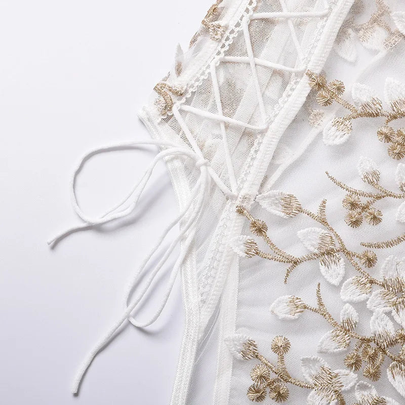 One-piece Backless Floral Embroidery Lace Bodysuit Women 13 Colors String Jumpsuit Lace Up Fancy Sexy Bodysuit Body Femme