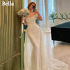 Bella White Glitter Prom Dresses Shiny Sequins Mermaid Wedding Dress Customized Long Train Off Shoulder Vestidos De Fiesta 2024