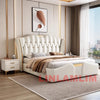 MINGDIBAO Luxury Modern Upholstered Bed Frame with Gold Accents, Genuine Leather Designer Bed, Queen/King Size Bedroom Furniture