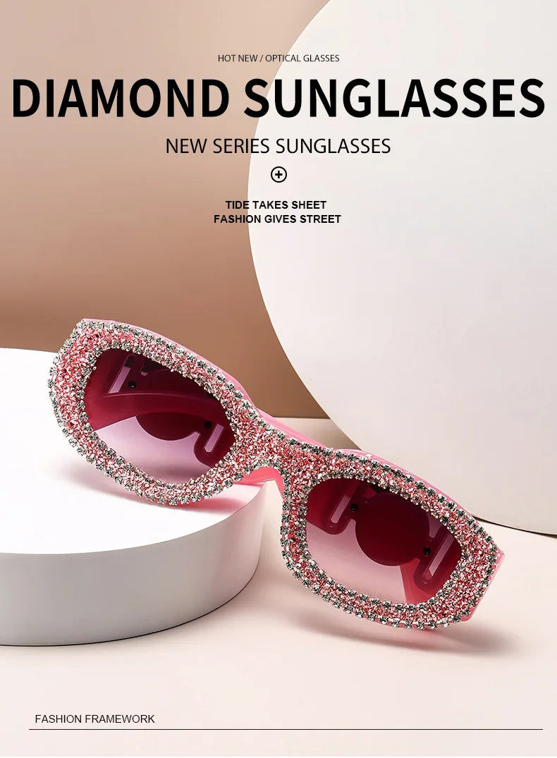 Fashion Square Sunglasses for Women Rectangle Brand Shades Sun Glasses Bling Diamond Eyeglasses Uv400 Glittering Accessories