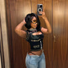 Hollow Out Crop Top Women O-Neck Aesthetic Clothes Letter Printed Y2k Accessories Short Sleeve Roupas Femininas Estilosas Summer