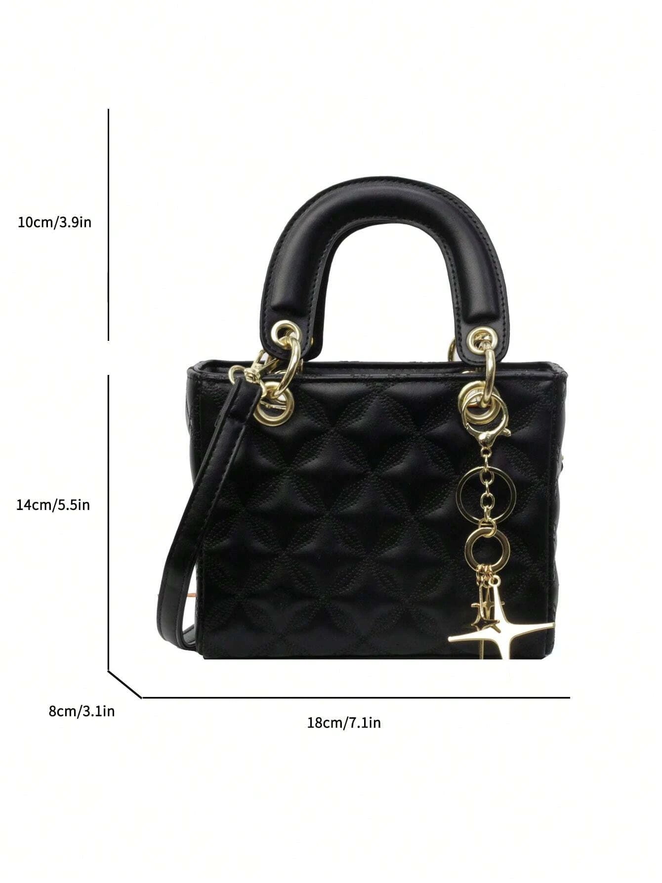 Quilted Pattern Solid Color Pu Handbag With Pendant Decoration, Versatile Noble Women's Crossbody Bag, Fashionable Handbag