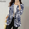Women Autumn Blazer Retro Printed Coats Casual Long Sleeve Floral Outerwear ZANZEA Female Single Button Lapel Jackets Oversize